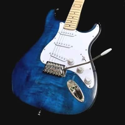 NEW 6 STRING SOLID ST ELECTRIC GUITAR WITH BLUE FLAMED MAPLE TOP- image 1