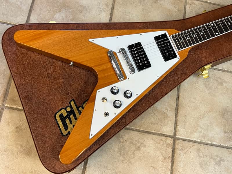 2024 Gibson USA '70s Flying V Electric Guitar Antique Natural image 1