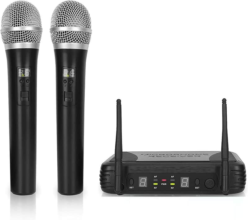 Professional Wireless Handheld Microphone System - Dual UHF Band, Wireless, Handheld, 2 MICS w/ 8 Selectable Frequency Channels, Independent Volume Controls, AF & RF Signal Indicators image 1