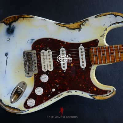 Squier Stratocaster Vintage White HSS Made in USA Aged Relic by East Gloves Customs (RARE) image 9