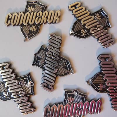 Vintage 1960's Japan "Conqueror" Headstock Badge/Emblem/Logo 1960's Silver/Black DISTRESSED/DAMAGED image 5