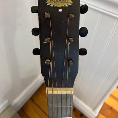 1934 Harmony Parlor Acoustic Guitar Sunburst image 8