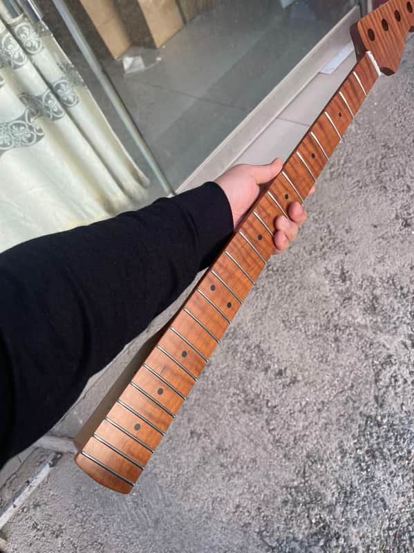4-string electric bass neck jazz bass stainless steel 21 frets 4a Roasted flame Maple guitar neck 34inch hole 18mm maple fingerboard image 1