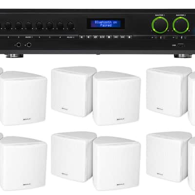 JBL 2-Channel Amplifier+(12) 3.5" White Cube Speakers for Restaurant/Bar/Cafe image 1