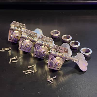 Vintage 1970s Schaller BM Tuning Machines nickel set of 4 string bass guitar tuners German image 3