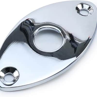 Electric Guitar Input Jack Plate Zinc Alloy Oval Curved Football Shape Jack Ferrule Output Jackplate Compatible with Fender Strat Tele Style Electric Guitar Replacement Parts Chrome image 2