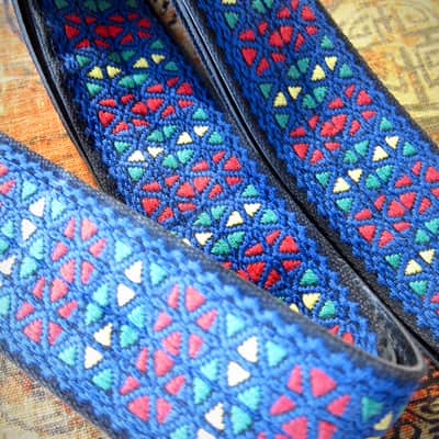 ACE Guitar Strap Blue Kaleidoscope Model as used by Rolling Stones Circa-1960s-Blue with Red, Green & Yellow Diamonds image 2