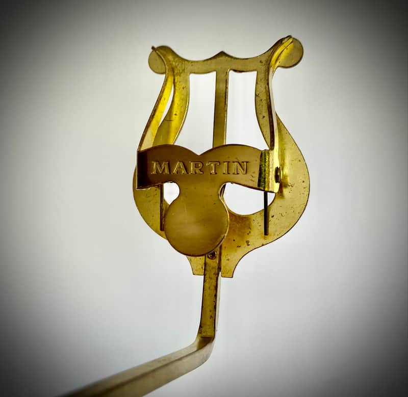 Rare Vintage Martin Tenor Saxophone Lyre Original Gold Lacquer Brass Music Stand Holder Accessory image 1