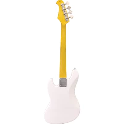 CNZ Audio JB Mini Electric Bass Guitar - Maple Neck, Ivory Pickguards, Rosewood Fingerboard, White image 2