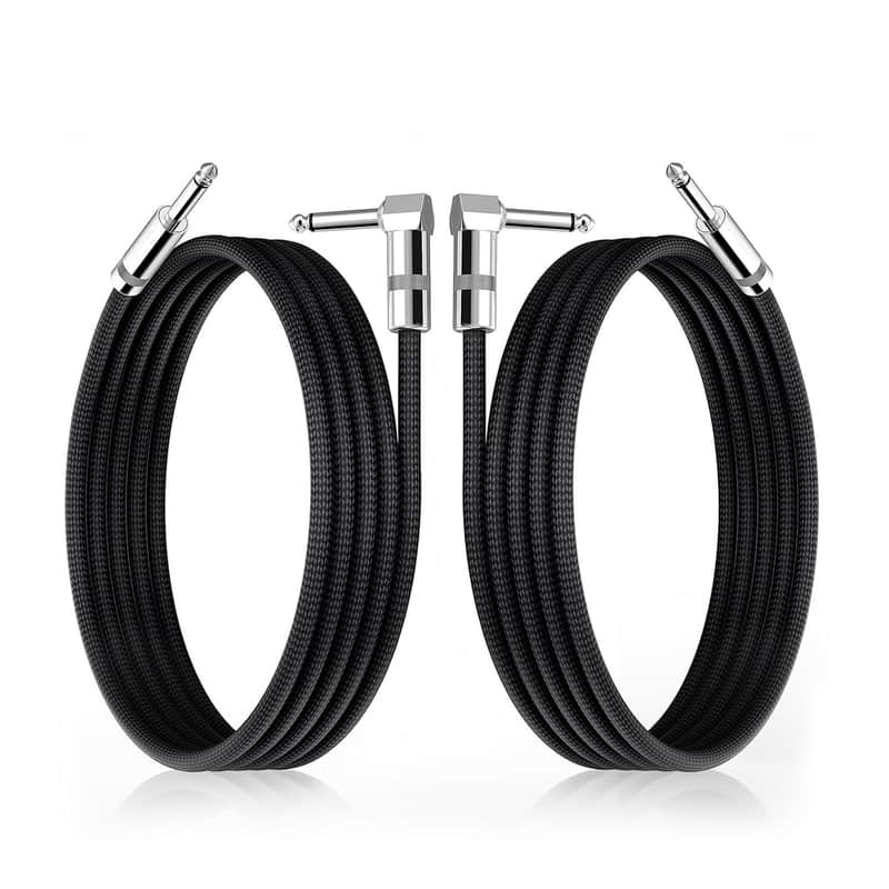 Short Guitar Cables 6.6FT, Amp Chord Electric Guitar Aux Amp Cord Braided, TS 1/4 Quarter Inch Straight to Right Angle Bass Instrument Cable Pro Audio (Black, 2Pack) image 1