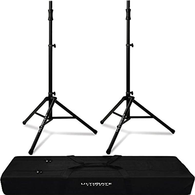 2x Ultimate TS-100B Aluminum Tripod Speaker Stand Pair + Carry Bag image 1