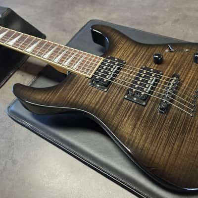 Jackson DINKY DK2 MIJ PRO SERIES Japan Translucent Black AAA Flame Top String-Through MJ Japanese Super Strat HH 2 USA Seymour Duncan Humbucker Fender Era image 1