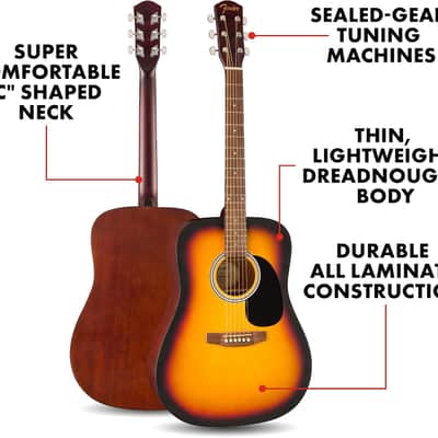 Fender FA-25 Dreadnought Acoustic Guitar 6-String Right-Handed 2-Color Sunburst image 3