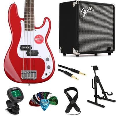 Squier Mini Precision Bass Electric Bass and Fender Rumble 15 Amp Essentials Bundle - Dakota Red with Laurel Fingerboard image 4