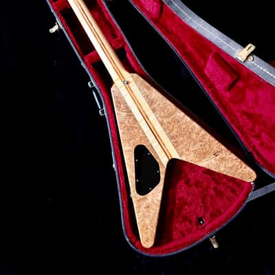 Moonstone FLAMING V flying v 1984 - Natural Paduak & maple burl image 9