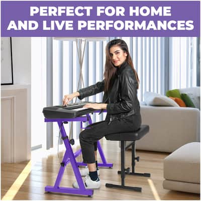 Liquid Stands Piano Keyboard Stand & Bench Set for 54-88 Key Electric Pianos (Purple) image 6