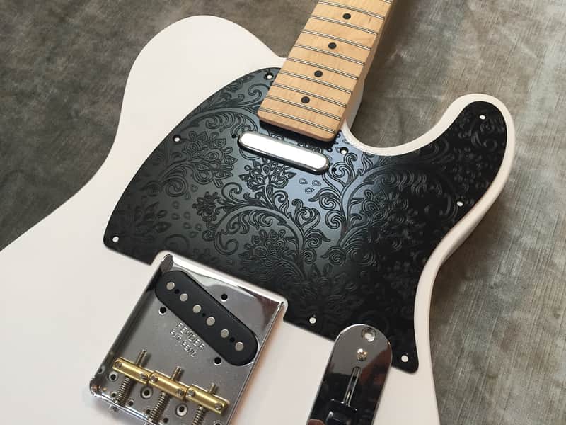 Black Floral Paisley Custom Bakelite Pickguard Fender® Telecaster® Tele® 8 hole image 1
