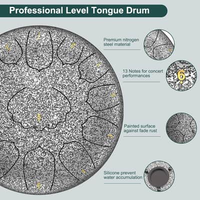 Major Steel Tongue Drum Handpan, 12 Inch 13 Note Rain Drum for Outside Garden, Meditation Rain Chime, Musical Percussion Instrument for Adult Gift with Bag, Music Book, Drum Mallets (Star Sliver) image 2