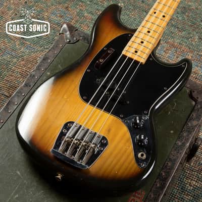 1977 Fender Mustang Bass, made in USA, sunburst, with original hard case image 7