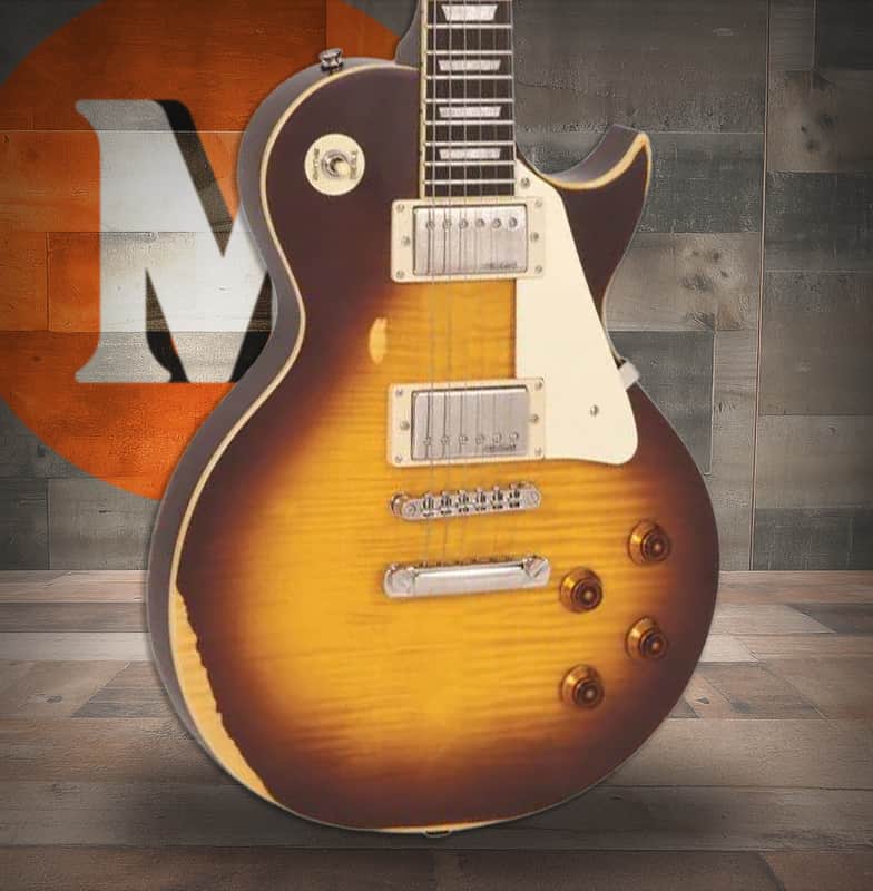 Vintage V100 ICON Electric Guitar ~ Distressed Tobacco Sunburst (V100MRTSB) image 1