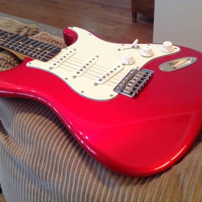 Rare Custom Clay Dot Squier Classic Vibe Stratocaster in Discontinued Scarlet Red Color image 2