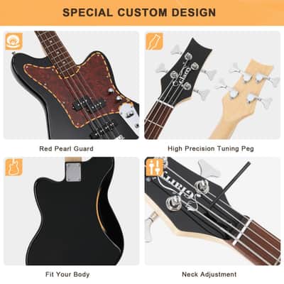 New 2022 Glarry GIB Bass Guitar 4 String Red Pearl Guard w/20W Amplifier Black image 5