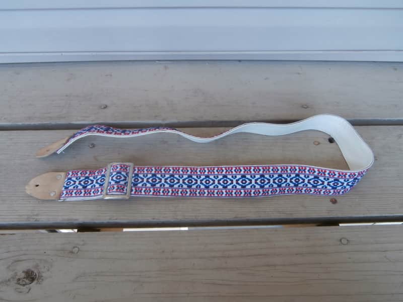 Vintage 1960's Ace-Style Guitar Strap! Red, White, and Blue! Metal Buckle, Case Candy! image 1
