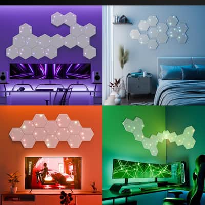 12 Pack Self-adhesive Sound Proof Foam Panels for Walls 12" X 10" X 0.4" - Hexagon Acoustic Panels with Fiber Optic Starlight, Stylish Soundproof Wall Panels Absorb Noise and Wall Decor White image 7