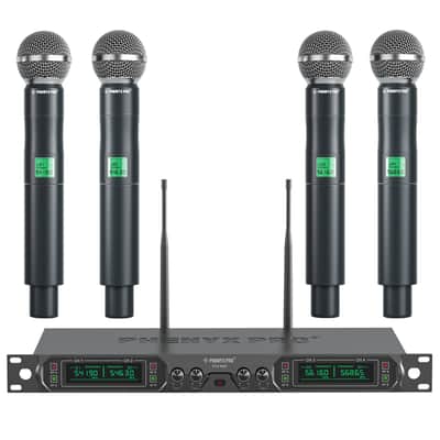 Phenyx Pro Wireless Microphone System, 4-Channel UHF Cordless Mic Set With Four Handheld Mics, All Metal Build, Fixed Frequency, Events (PTU-5000A) image 1