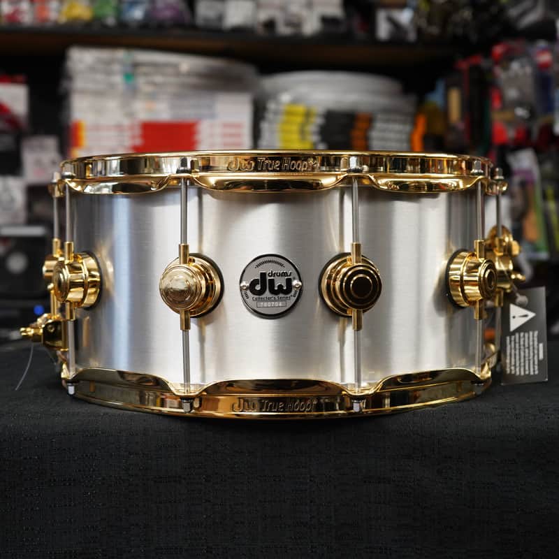 DW USA Collectors Series 6.5x14'' Thin Aluminum 1MM Shell Snare Drum w/ Gold Hdw. image 1