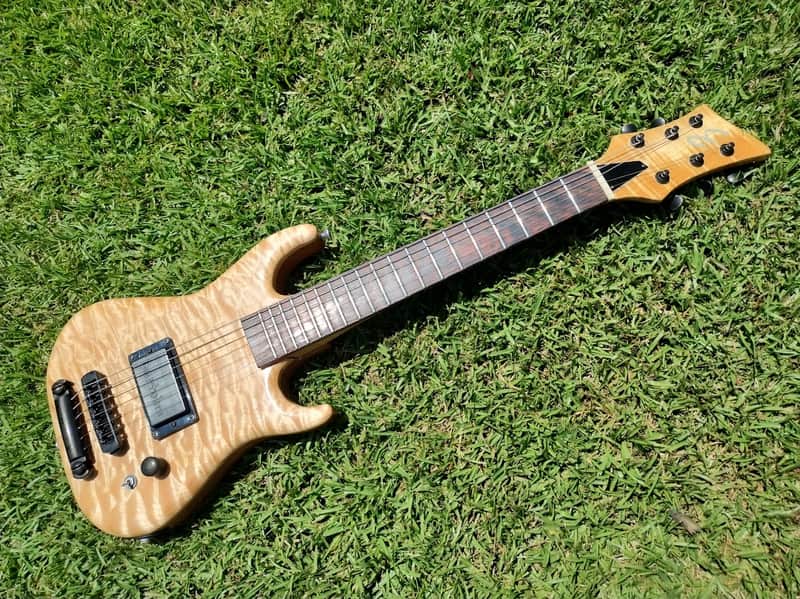 1992 "PS" Mini Electric Guitar - Natural Quilted Maple - Flamed Neck - Bartolini PU image 1