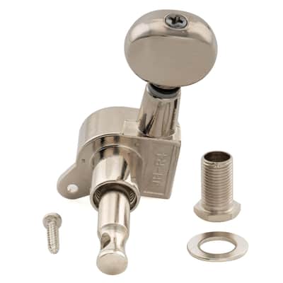 R15J 6-in-line 15:1 Ratio Full Sealed Machine Heads Tuners Tuning Pegs Keys with Vintage Oval Button for Strat Tele Style Electric Guitar, Nickel image 5