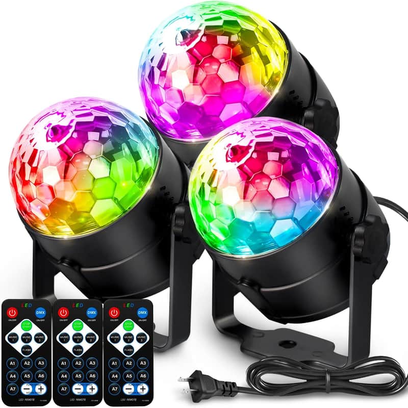 [3-Pack] Disco Ball DJ Party Lights Sound Activated with Remote Control Strobe Lamp 7 Modes Stage Light for Home Room Dance Parties Karaoke Halloween Christmas Birthday Decorations image 1