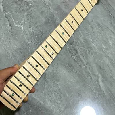 Left hand Stainless 22 Frets gloss flame maple electric guitar neck parts image 5