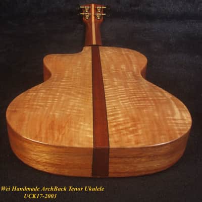 Handmade ArchBack Tenor Ukulele, Solid Quilted Maple, Leaf decor, Soft-bag, Bruce Wei UCK17-2003 image 3