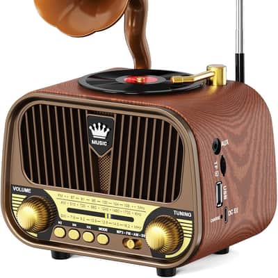 Retro AM/FM/SW Radio Bluetooth Speaker 5W Vintage Gramophone Style USB-C Rechargeable image 7