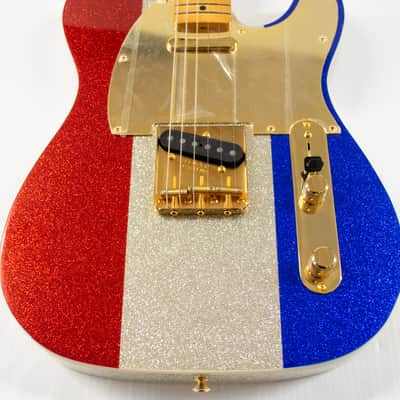 Fender Buck Owens Telecaster Electric Guitar - Red, Silver, and Blue Sparkle image 2