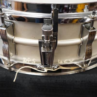 1970s Ludwig USA Acrolite 5x14" Aluminum Snare Drum w/ Blue & Olive Badge image 6
