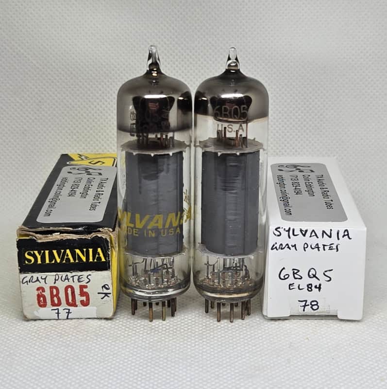 Sylvania 6BQ5 Gray Plate Almost Perfectly Matched (1.2%) Pair NOS EL84 image 1