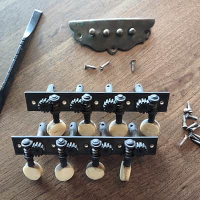 Antique Mandolin pre-1900 Brass Tuners, Bridge & Tailpiece Lot image 1
