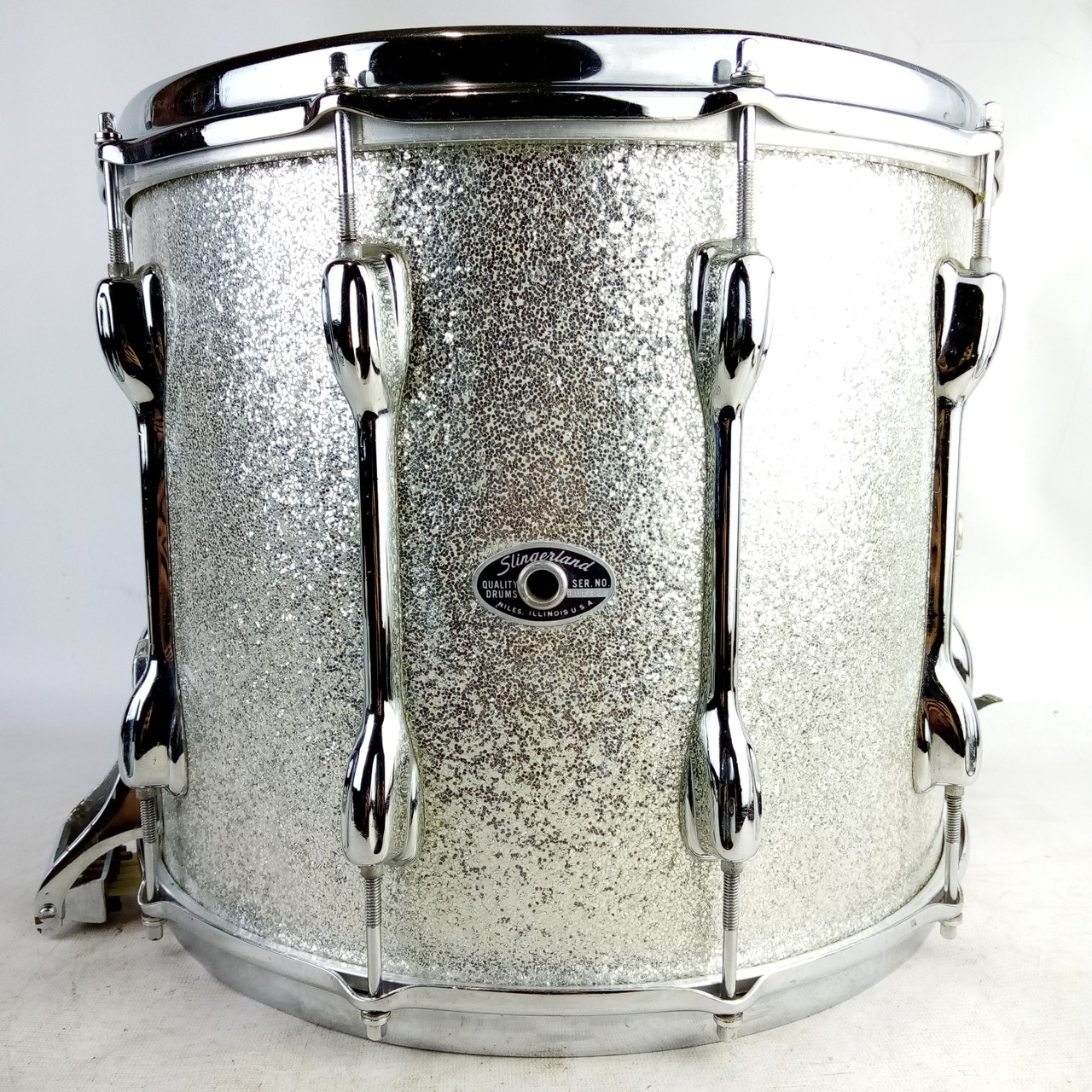 Slingerland 12x15" TDR Marching Snare Drum Silver Sparkle Vintage 70s Maple USA — main photograph