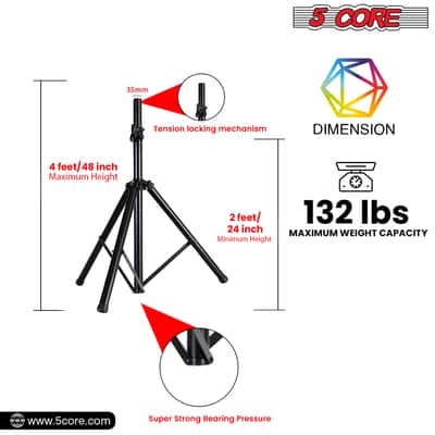5 Core Speaker Stand Tripod Heavy Duty Adjustable 48" Universal Mount for PA DJ Studio image 2