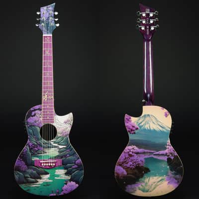 Lindo Ryokou Electro Acoustic Travel Guitar | Japanese Graphic Art | BS3M Piezo/Mic Blend Preamp | 3/4 Size / 24" Scale-Length | Luminlay Side Dots | Five Elements Kanji Abalone Sea Shell and Maple Inlays | Designed in the UK (Nylon Strings) image 2