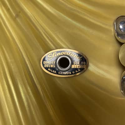 VINTAGE Slingerland Yellow Satin Flame Drum Set & Hollywood Ace 14" Snare Drum - 20/13/16/14SN image 7