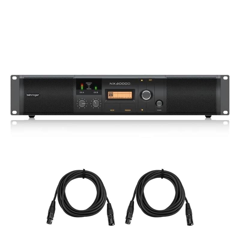 Behringer NX3000D 3000W Ultra-Lightweight Class-D DSP Control Power Amplifier, Bundle with 2x 15' XLR Cable