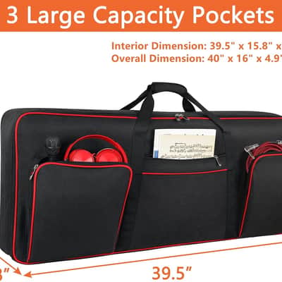 61 Key Keyboard Case Soft with Adjustable Padded Shoulder Straps | Piano Bag with 0.32 inch Cotton, 61 Key Keyboard Bag with Handle, Piano Keyboard Case with 3 Pockets (Size: 39.5"x15.8"x4.8") image 2