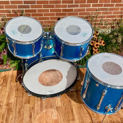 1970s Ludwig Mach 5 Pro Beat Drum Set Blue Sparkle 24/12/13/16 image 12