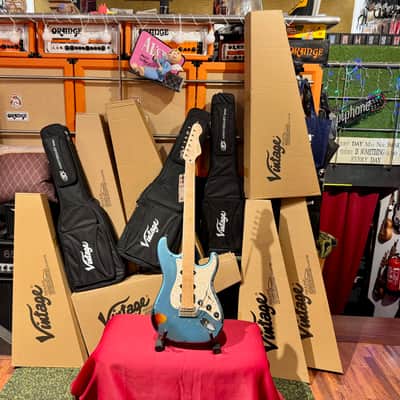 Vintage Guitars 30th Anniversary V6 Strat Overspray Relic  Super Flame Neck Lake Placid Gun Hill Blue image 20