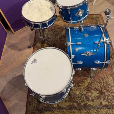 1960s Gretsch Progressive Jazz Outfit Blue Sparkle 20/12/14 w/ Matching 14x4 Snare image 4