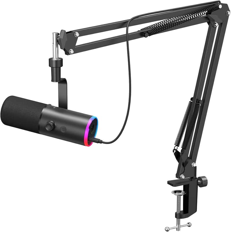 Dynamic Gaming Microphone, XLR/USB Mic Streaming, AI Noise Cancellation, Controlable RGB, Tap Mute, 3.5mm Headphone Jack, Volume Control, Microfono with Boom Arm, Black image 1